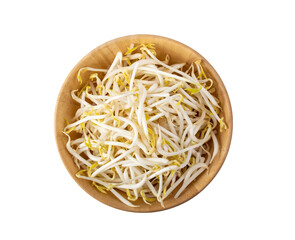 Beansprout in wood bowl isolated on transparent png