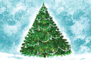 Christmas winter scenery of cold weather and frost christmas tree background