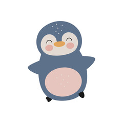 Cute Penguin. Cartoon style. Vector illustration. For card, posters, banners, books, printing on the pack, printing on clothes, fabric, wallpaper, textile or dishes.