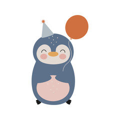Cute Penguin. Cartoon style. Vector illustration. For card, posters, banners, books, printing on the pack, printing on clothes, fabric, wallpaper, textile or dishes.