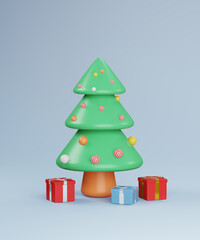 Christmas decoration on light blue background, 3d render