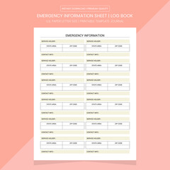Emergency Information Log Book | Emergency Information Diary Notebook Printable Template