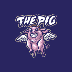 Pig mascot logo design with modern illustration concept style for badge, emblem and t shirt printing. Smart pig illustration with wings.