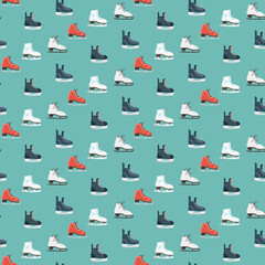 Seamless pattern with winter hockey skates and Winter figure skates