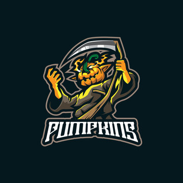 Pumpkins mascot logo design with modern illustration concept style for badge, emblem and t shirt printing. Angry pumpkins illustration for sport and esport team.