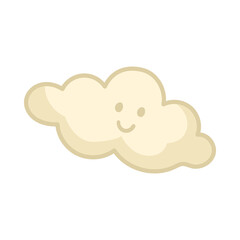 Cute happy cloud smiling cartoon illustration. Adorable magic character in the sky isolated on white background. Fantasy, fairy tale concept