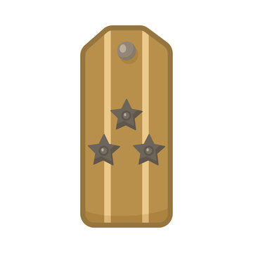 Military shoulder strap with three stars cartoon illustration. Epaulette for colonels, rank insignia for combat or battle isolated on white background. Army, uniform, success concept