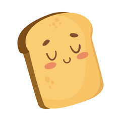 Funny toast with smiling face cartoon illustration. Cute toast character. Meal, morning routine concept