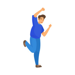 Happy football male fan cartoon illustration. Man cheering for football or soccer team. Sports game, crowd, support concept