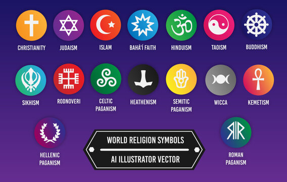 World religions symbols vector buttons / Ai Illustrator 