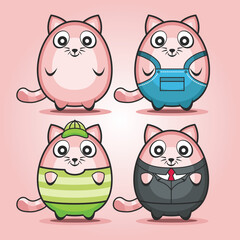 Draw vector illustration character collection cute cat. Doodle cartoon style with various dress.