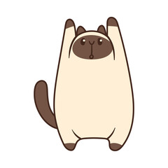 Cat standing on two paws cartoon illustration. Funny pet with cute face standing on white background. Home, domestic animal concept