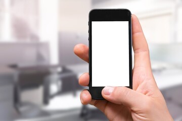 Hand holding modern blank screen smartphone