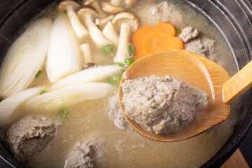 ［宮城県］サンマのすり身汁　(秋刀魚のつみれ汁)