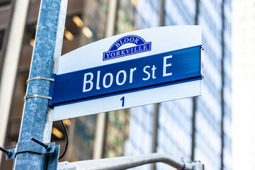 Bloor Street East signage in downtown Toronto, Ontario, Canada.