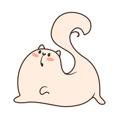 White cat jumping cartoon illustration. Funny pet with cute face jumping on white background. Home, domestic animal concept