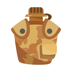Military flask with camouflage pattern cartoon illustration. Drinking flask for soldiers and officers, camping or battlefield element on white background. Army, equipment concept