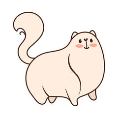 Obraz premium Happy white cat standing cartoon illustration. Funny pet with cute face standing on white background. Home, domestic animal concept