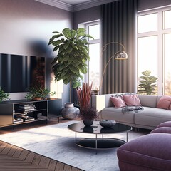 Modern living room interior. Interior mockup. 3d render.