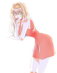 口紅を塗っている女性　金髪