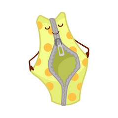 Green pencil case unzipping vector illustration. Cute school supply character isolated on white background. Stationery, school concept.