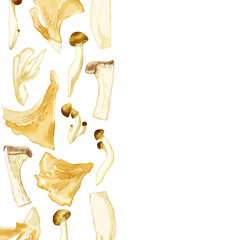 Obraz premium 手描き水彩の三種のキノコイラスト正方形フレーム・左