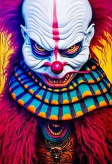 Midjourney abstract render of an evil clown