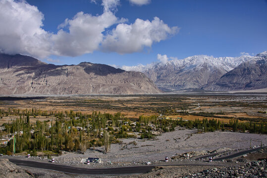 View of the Nubra valley from the roof of Diskit Monastery, Ladakh