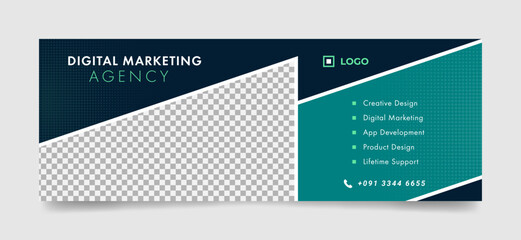 marketing agency facebook cover page timeline web ad banner template with photo place. modern and creative layout black background for business