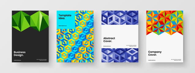 Modern geometric hexagons cover layout collection. Fresh banner A4 vector design illustration set.