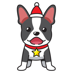 Cartoon boston terrier dog with christmas costume for design.