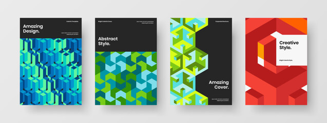 Trendy geometric shapes leaflet template set. Minimalistic magazine cover vector design concept collection.