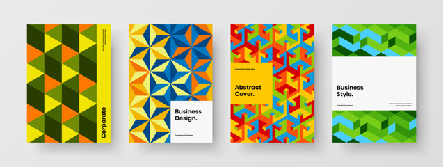Fresh geometric tiles booklet illustration collection. Clean annual report A4 design vector template bundle.