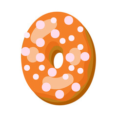 Number 0 in donut font vector illustration. Design of number from chocolate donut or cookie with icing. Food, dessert, typography concept for bakery or cafe