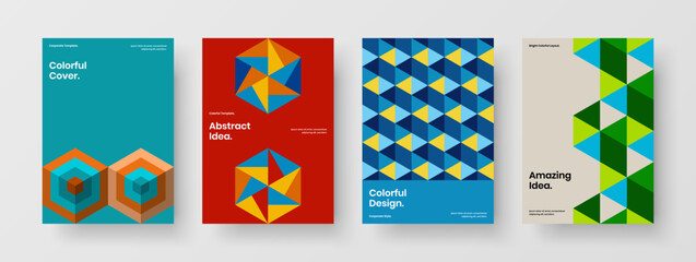 Clean corporate identity design vector template composition. Fresh mosaic shapes company brochure concept bundle.