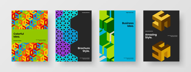Fototapeta premium Vivid leaflet A4 vector design illustration composition. Clean geometric hexagons banner layout set.