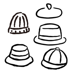 ニットキャップやハットなどの様々な帽子のイラスト