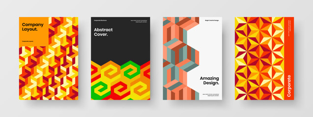 Vivid mosaic shapes leaflet layout bundle. Amazing corporate cover design vector illustration set.