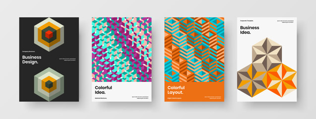 Premium mosaic shapes placard layout set. Isolated corporate brochure A4 vector design illustration bundle.