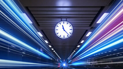 Rush hour Fast moving  evening ,Fast moving traffic drives   time lapse clock moving fast light each subway lane effect line light cg - Powered by Adobe