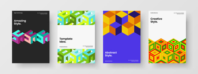 Isolated flyer design vector illustration collection. Bright geometric shapes corporate cover layout composition.