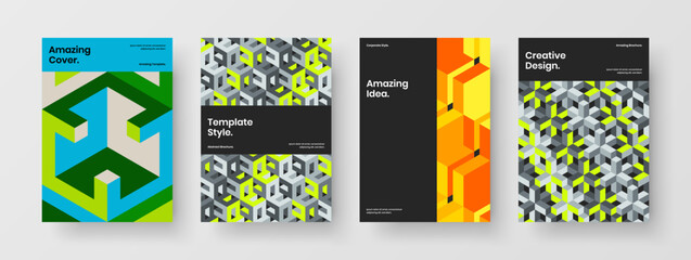 Naklejka premium Trendy brochure design vector illustration bundle. Abstract mosaic pattern booklet layout composition.