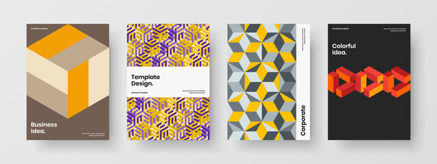 Fototapeta premium Trendy company brochure A4 design vector layout bundle. Amazing mosaic hexagons cover illustration collection.