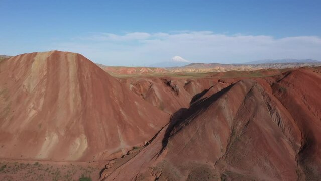 Aerial drone view of rainbow hills in Tuzca district of Iğdır province, Turkey