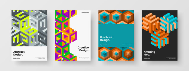 Modern geometric shapes brochure template bundle. Simple catalog cover A4 design vector concept set.