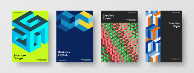 Premium booklet vector design layout collection. Amazing geometric shapes presentation concept bundle.