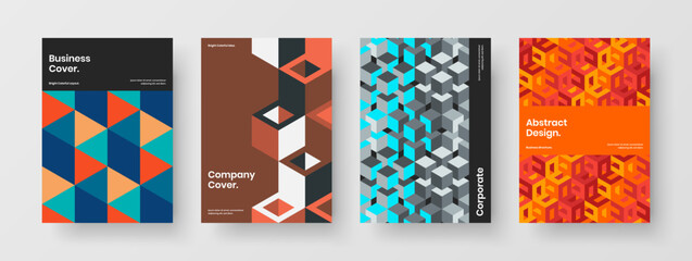 Premium journal cover A4 vector design concept collection. Original mosaic shapes handbill illustration set.