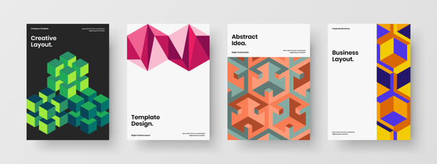 Modern geometric shapes handbill template collection. Clean pamphlet design vector illustration bundle.