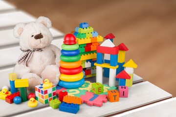 Set of colored kid's toys for small child