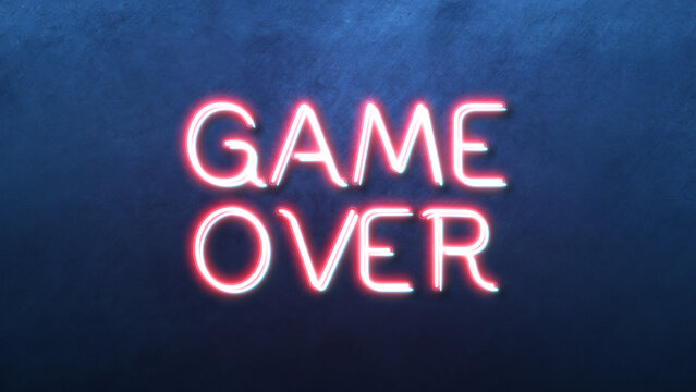 gameover Icon in convesation Neon animation. Light Glowing blue Bright Symbol with black Background.